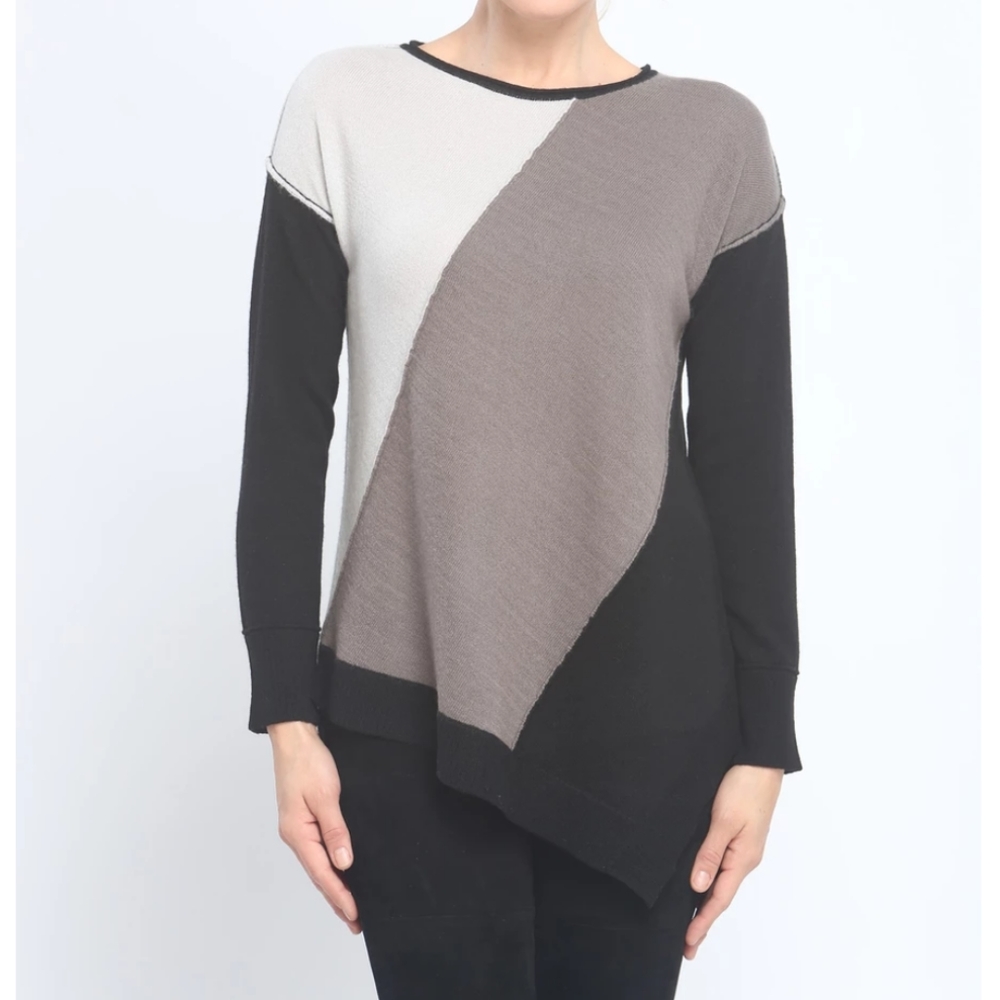 Zoe Couture's Asymmetrical Color Block Crewneck .
